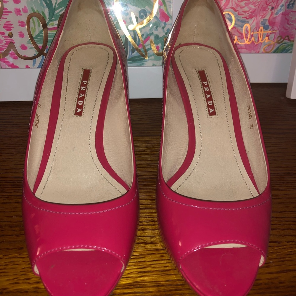 Prada open toe wedge